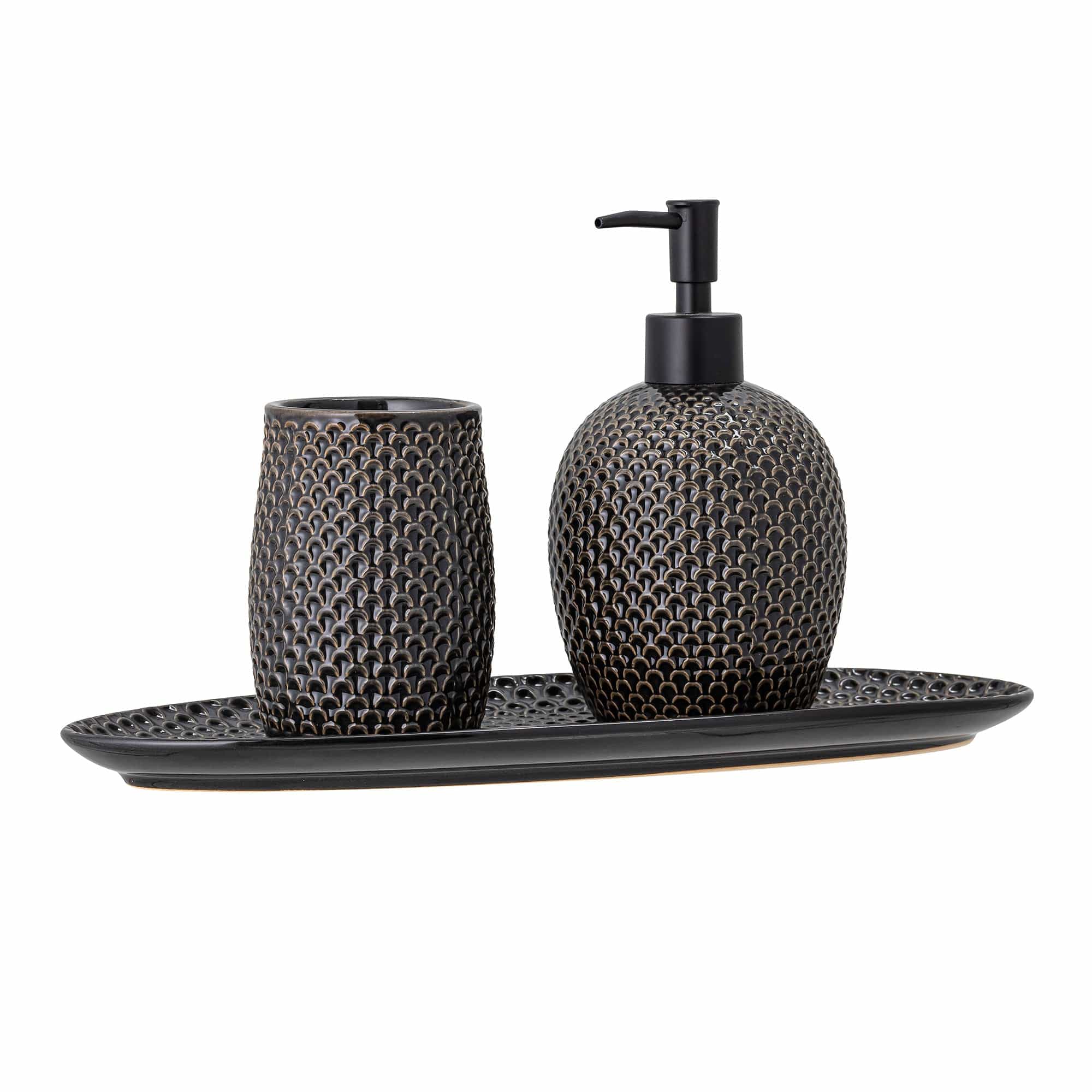 Bloomingville Set 3 accesorii pentru baie din ceramica, Hrin Gri
