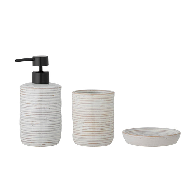 Bloomingville Set 3 accesorii pentru baie din ceramica, Winta Natural