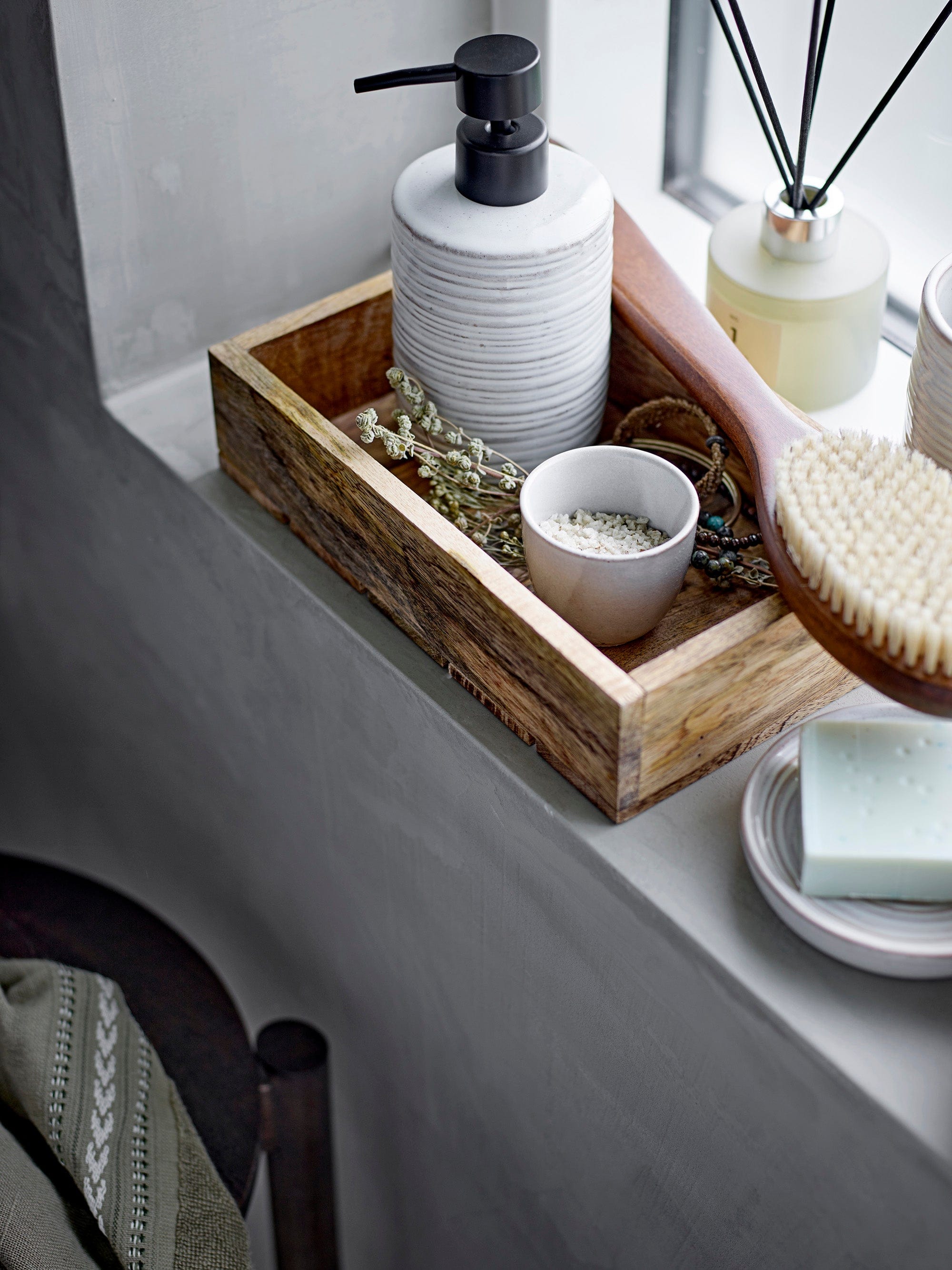 Bloomingville Set 3 accesorii pentru baie din ceramica, Winta Natural