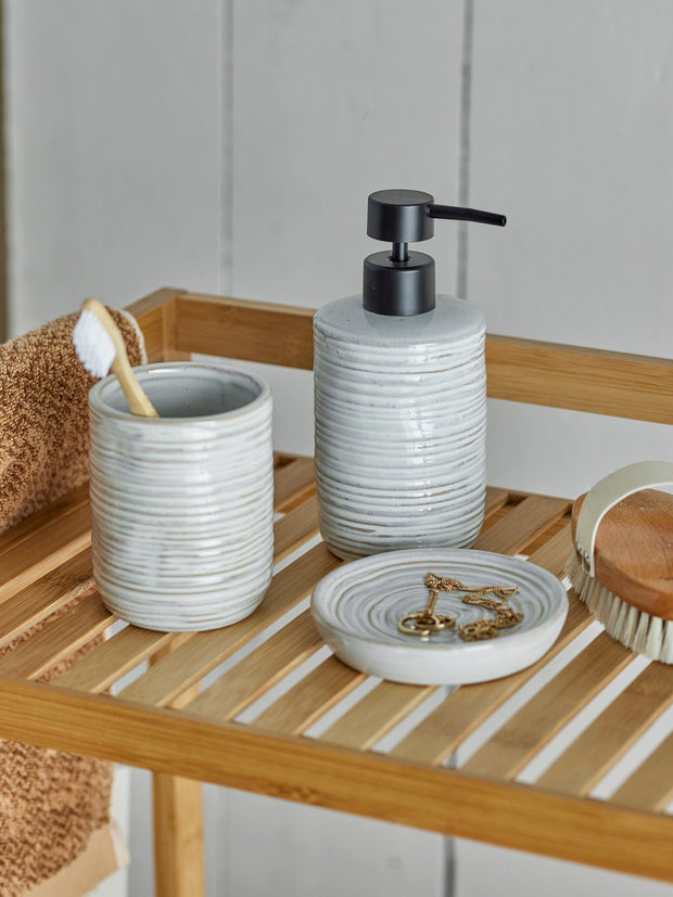 Bloomingville Set 3 accesorii pentru baie din ceramica, Winta Natural