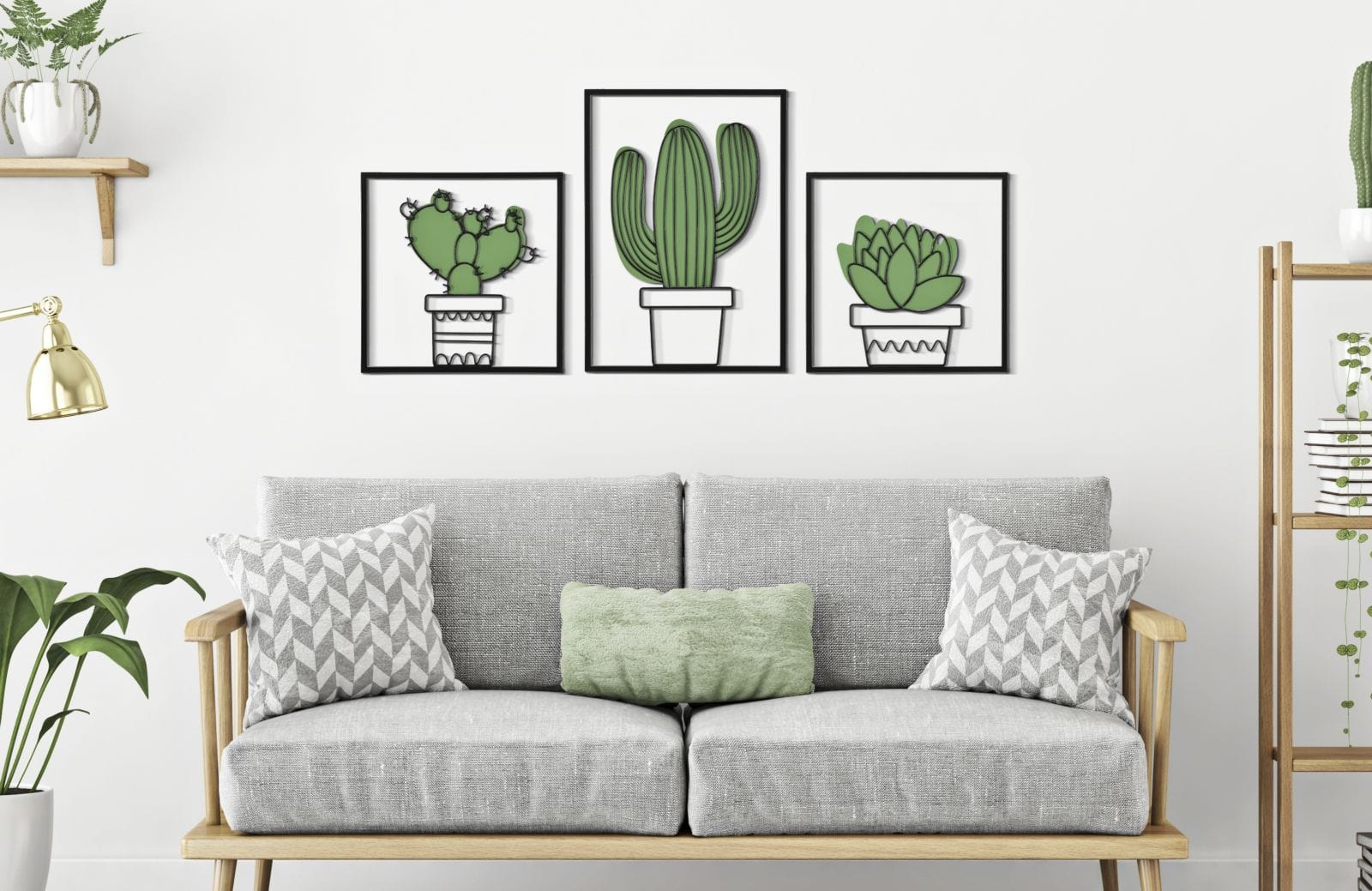 Set 3 decoratiuni de perete din metal, Cactus Multicolor, l33xA1,3xH46,5 / l33xA1,3xH33 cm (4)