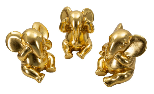 Set 3 decoratiuni din polirasina, Elephant Auriu, Ø15,5xH20,5 cm (5)