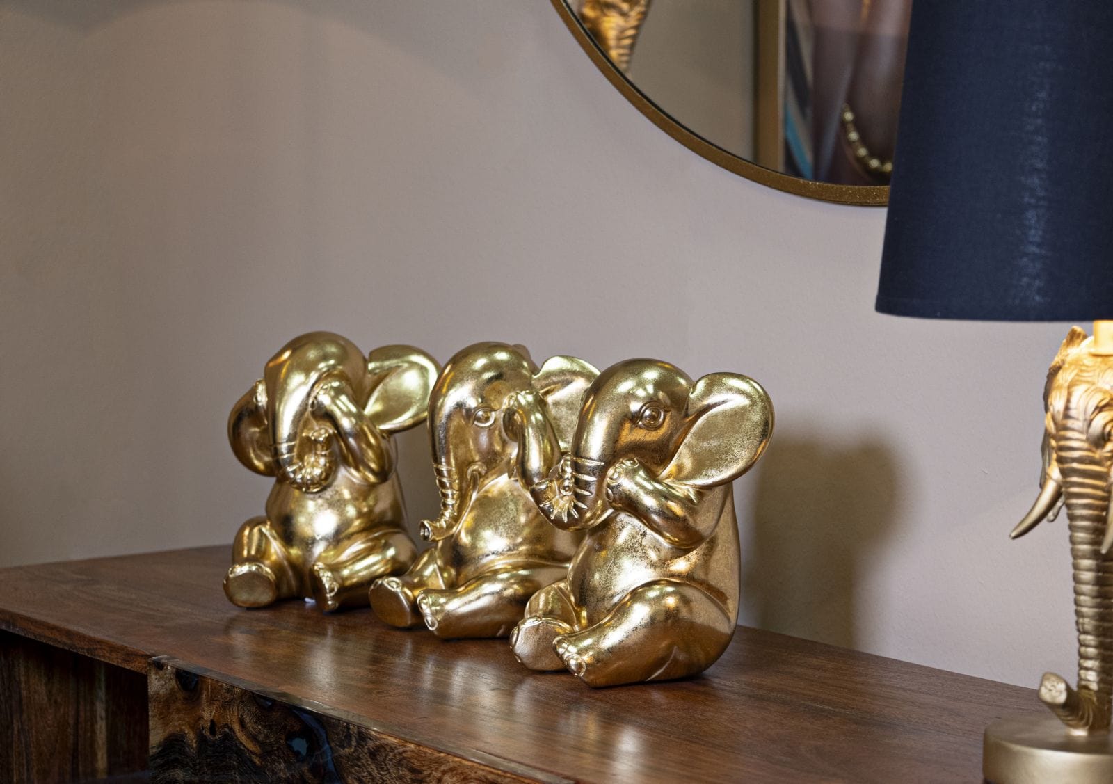 Set 3 decoratiuni din polirasina, Elephant Auriu, Ø15,5xH20,5 cm (6)