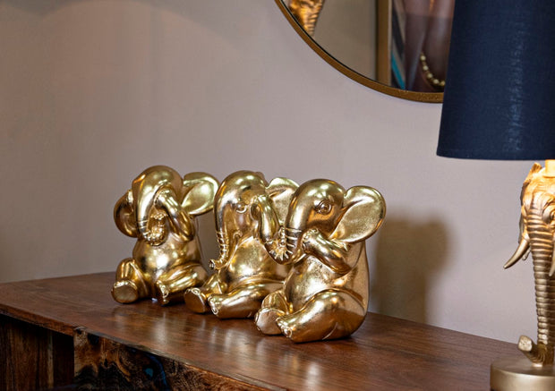 Set 3 decoratiuni din polirasina, Elephant Auriu, Ø15,5xH20,5 cm (6)