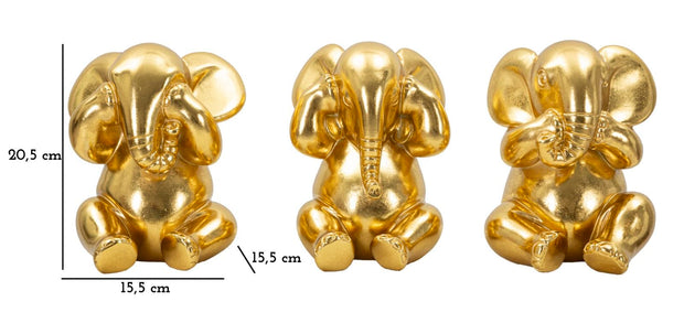 Set 3 decoratiuni din polirasina, Elephant Auriu, Ø15,5xH20,5 cm (7)