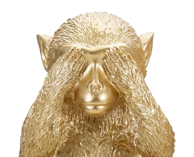 Set 3 decoratiuni din polirasina, Monkey Auriu, L13xl14xH19,5 cm (4)