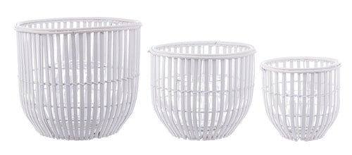 Set 3 suporturi pentru lumanari din bambus si sticla Kenzie Alb, Ø16xH16 cm