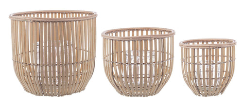 Set 3 suporturi pentru lumanari din bambus si sticla Kenzie Natural, Ø16xH16 cm