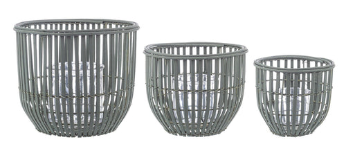 Set 3 suporturi pentru lumanari din bambus si sticla Kenzie Verde, Ø16xH16 cm