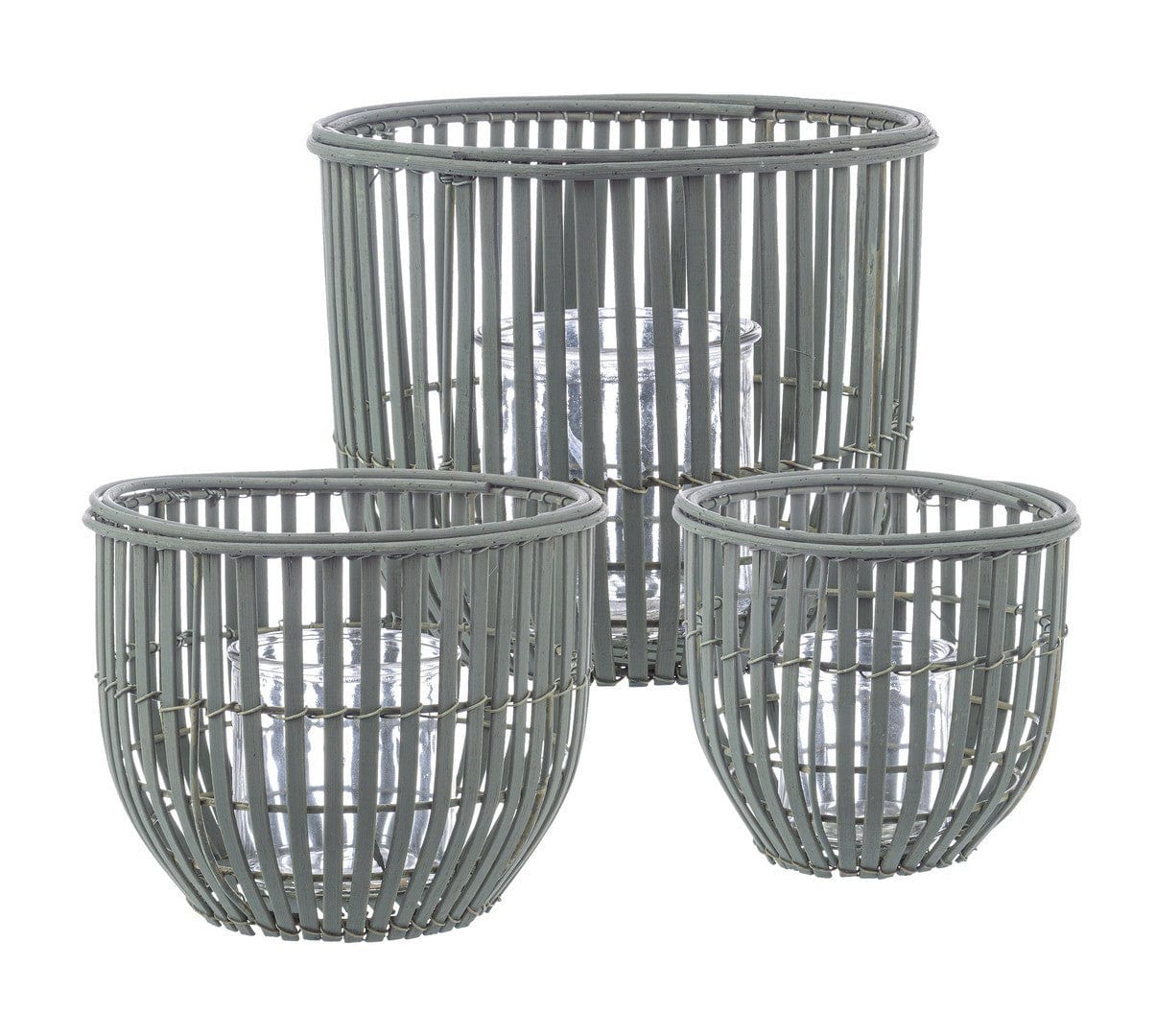 Set 3 suporturi pentru lumanari din bambus si sticla Kenzie Verde, Ø16xH16 cm (1)