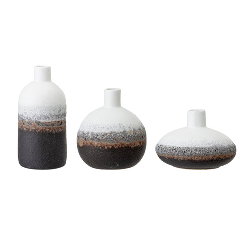 Set 3 vaze decorative din ceramica, Harislava Negru, Ø10xH12,5 / Ø8,5xH10 / Ø10xH7,5 cm