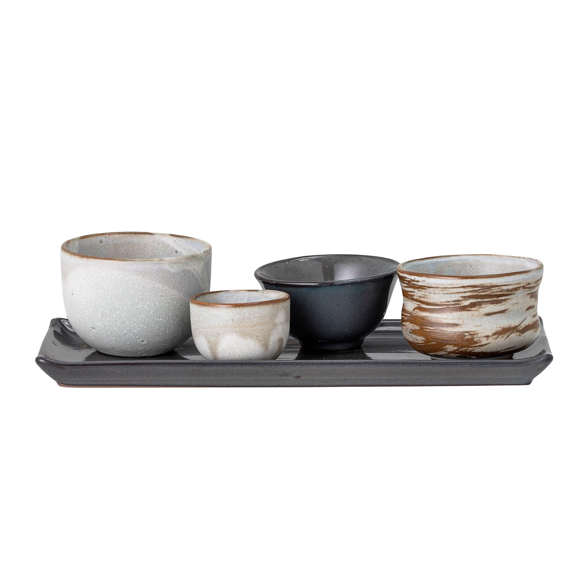 Set 4 boluri cu tava, pentru sushi, din ceramica, Masami Alb, 40 / 80 / 100 / 100 ml