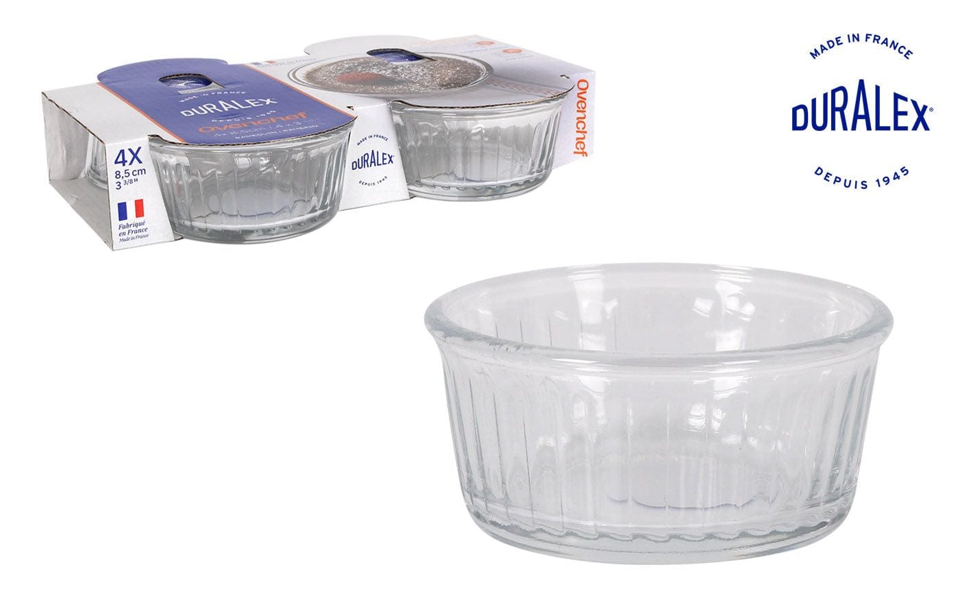 Set 4 boluri din sticla, Ovenchef Transparent, 130 ml