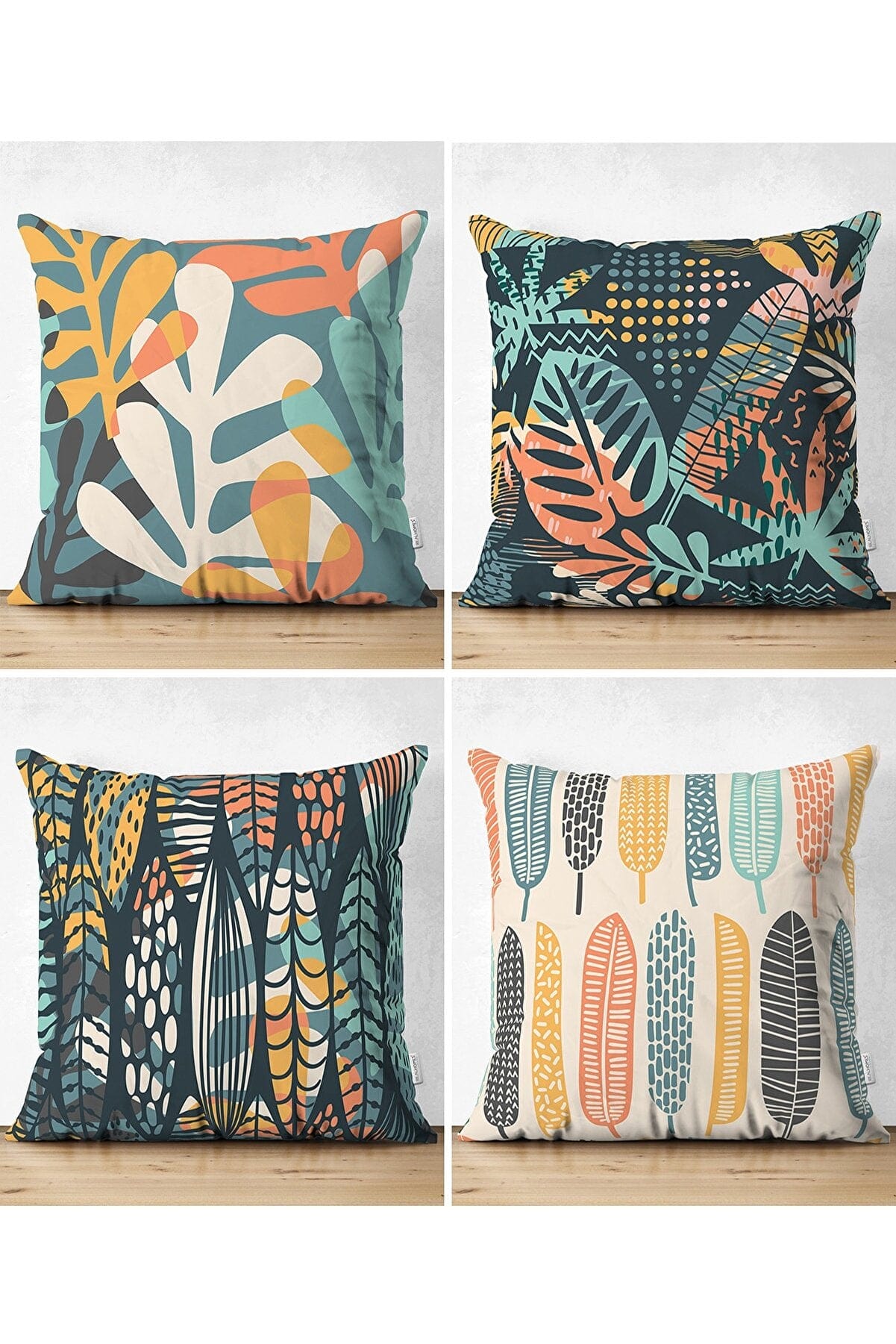 Set 4 fete perna decorative din poliester si bumbac, Suet RKYK448 Multicolor, 43 x 43 cm