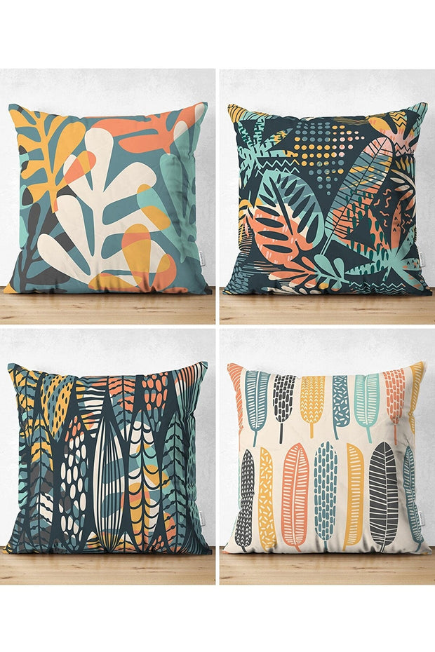 Set 4 fete perna decorative din poliester si bumbac, Suet RKYK448 Multicolor, 43 x 43 cm