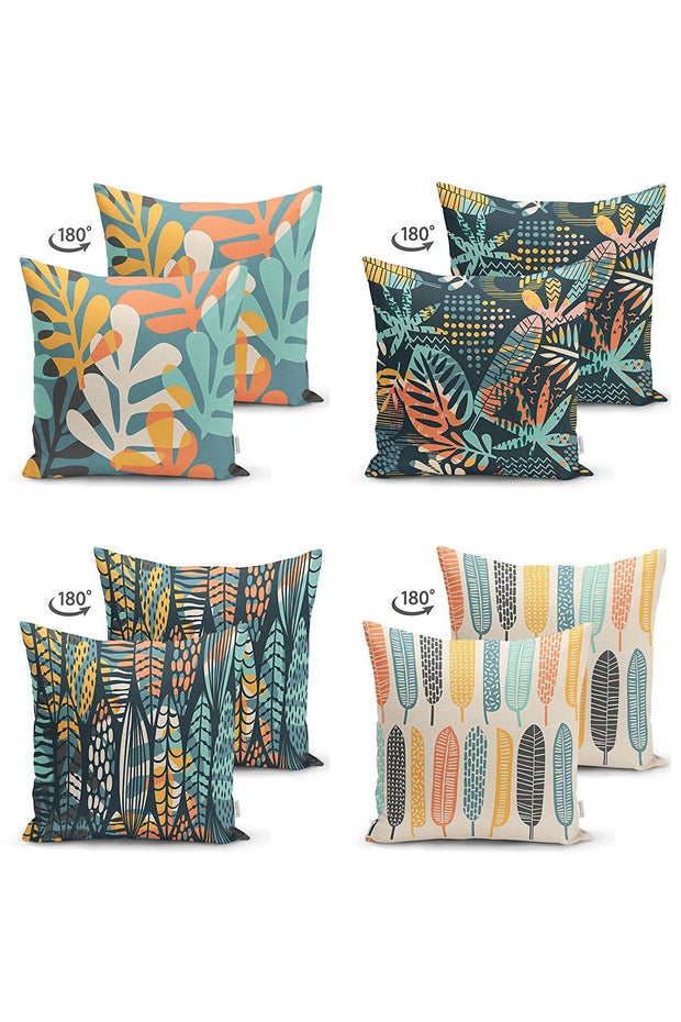 Set 4 fete perna decorative din poliester si bumbac, Suet RKYK448 Multicolor, 43 x 43 cm (1)