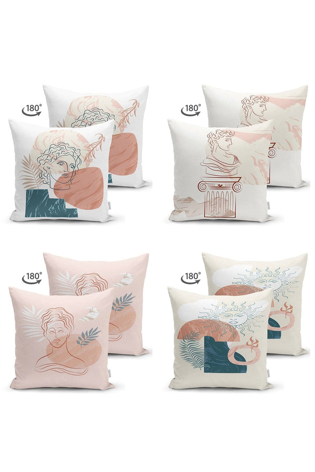 Set 4 fete perna decorative din poliester si bumbac, Suet RKYK449 Multicolor, 43 x 43 cm (1)