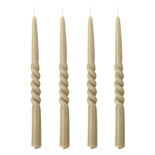 Set 4 lumanari Twist, Natural, din parafina, timp de ardere 7H, Conice Ø2,2xH30 cm