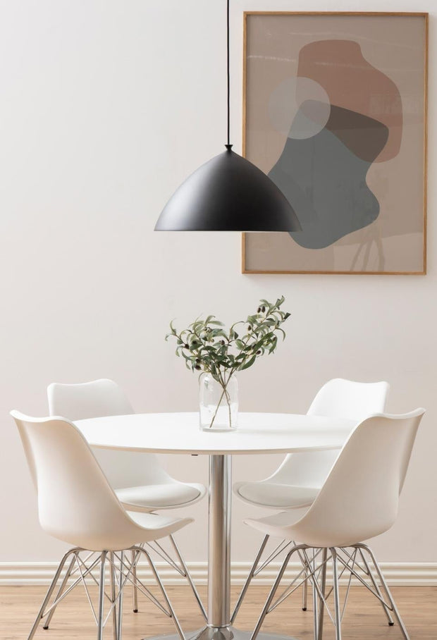 Set 4 scaune din plastic, sezut tapitat cu piele ecologica si picioare metalice Eris Alb / Crom, l48,5xA54xH85,5 cm (3)