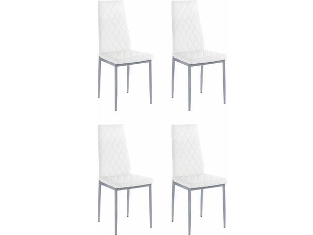 Dorel Home Set 4 scaune tapitate cu piele ecologica si picioare metalice, Brooke Alb / Gri, l42xA53xH98 cm