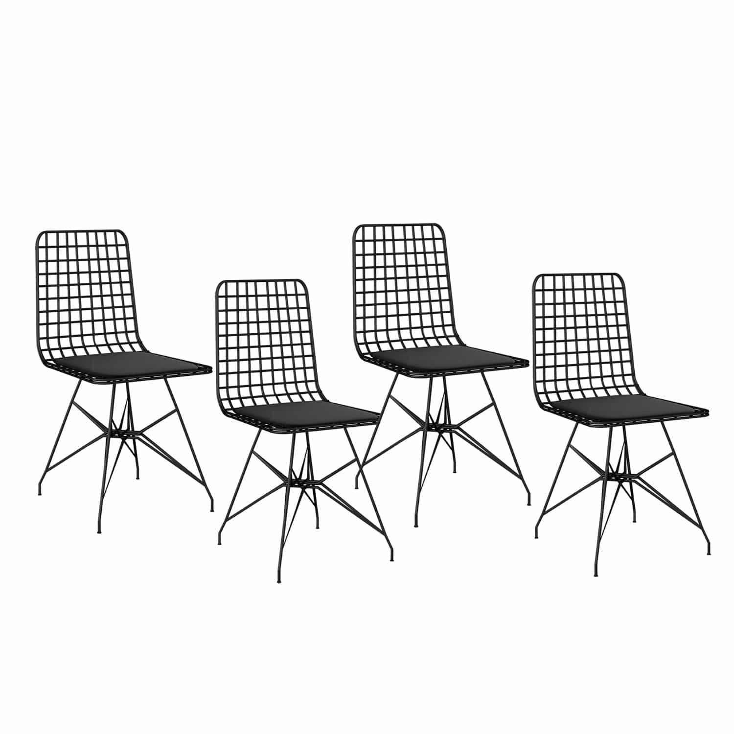 Asir Set 4 scaune tapitate cu piele ecologica si picioare metalice, Tel Negru, l41xA41xH83 cm