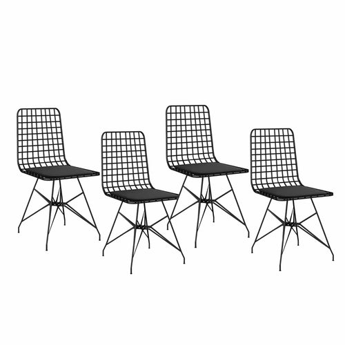 Asir Set 4 scaune tapitate cu piele ecologica si picioare metalice, Tel Negru, l41xA41xH83 cm