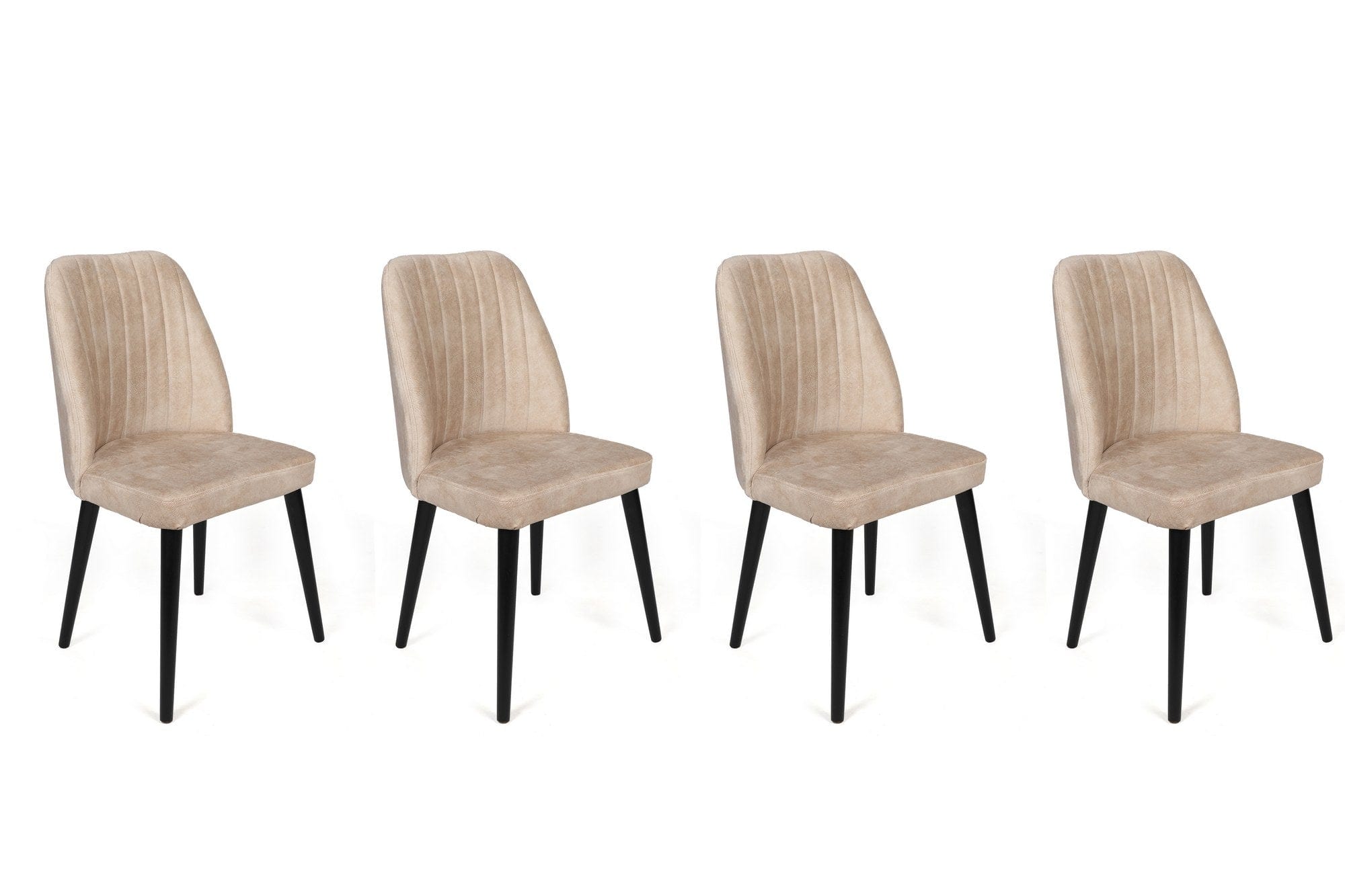 Asir Set 4 scaune tapitate cu stofa si picioare din lemn, Alfa 434-V4 Velvet Crem / Negru, l50xA49xH90 cm