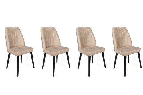 Asir Set 4 scaune tapitate cu stofa si picioare din lemn, Alfa 434-V4 Velvet Crem / Negru, l50xA49xH90 cm