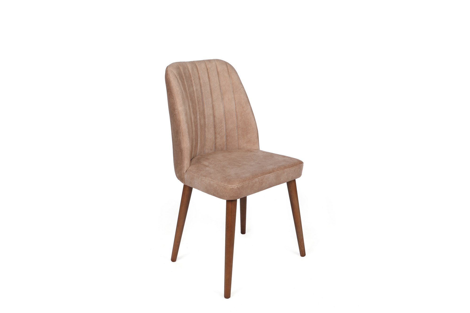 Asir Set 4 scaune tapitate cu stofa si picioare din lemn, Alfa 463-V4 Velvet Bej / Nuc, l50xA49xH90 cm