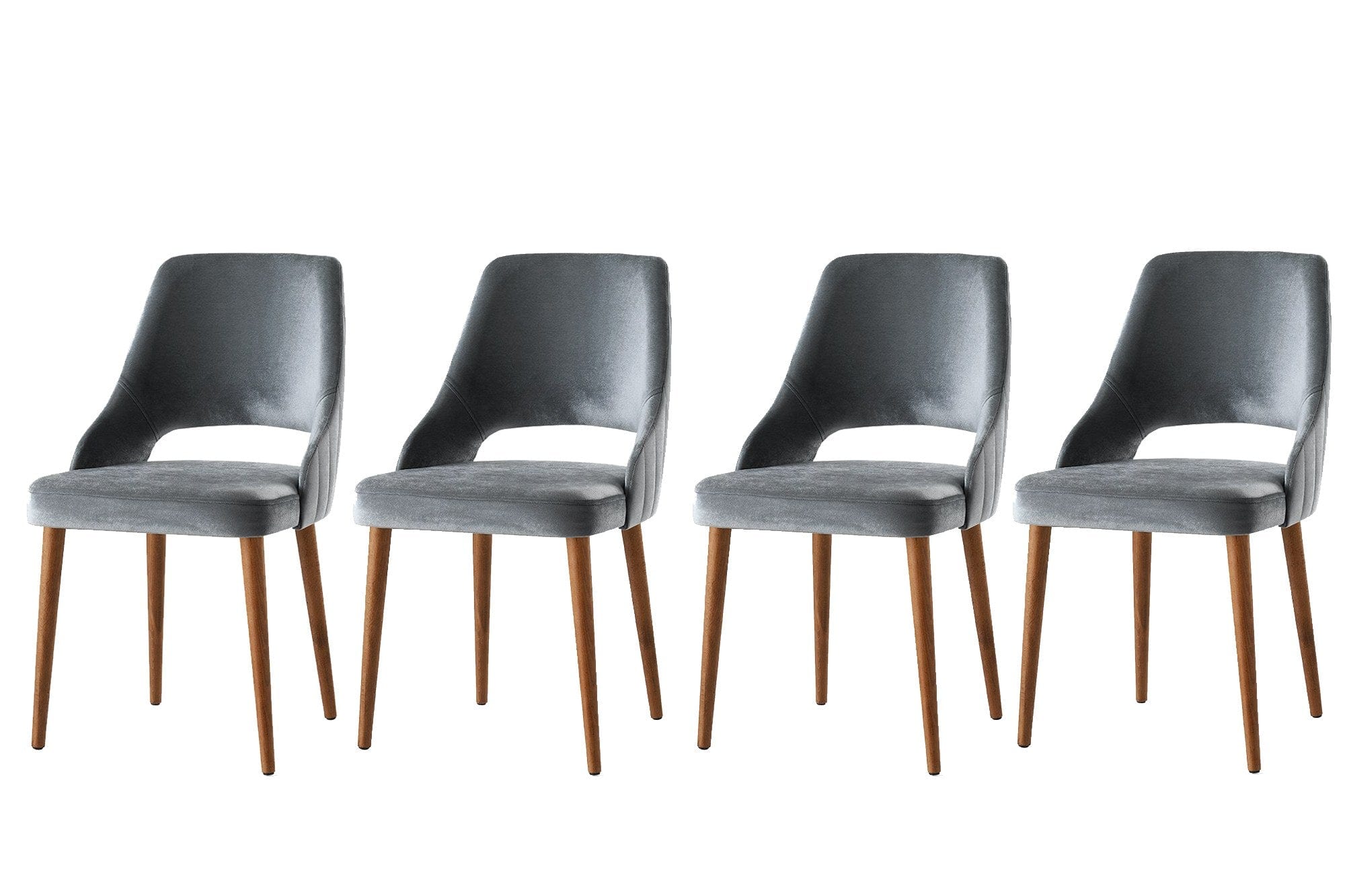 Asir Set 4 scaune tapitate cu stofa si picioare din plastic, Acelya 1 Velvet Gri / Nuc, l50xA50xH90 cm