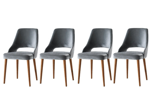 Asir Set 4 scaune tapitate cu stofa si picioare din plastic, Acelya 1 Velvet Gri / Nuc, l50xA50xH90 cm