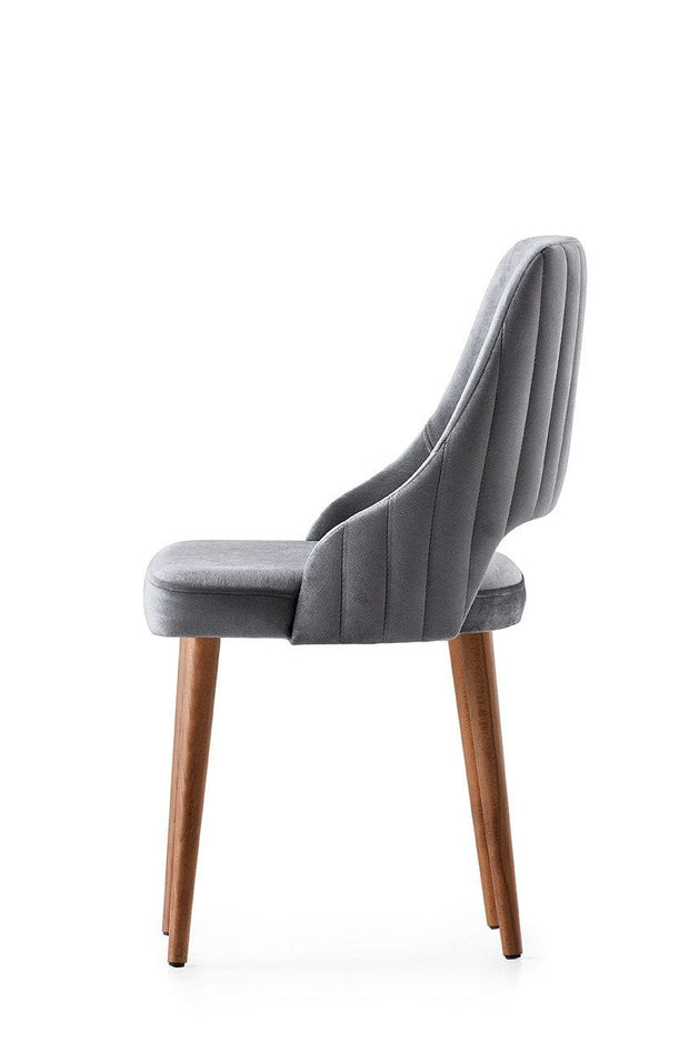 Set 4 scaune tapitate cu stofa si picioare din plastic, Acelya 1 Velvet Gri / Nuc, l50xA50xH90 cm (3)