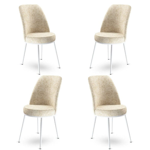 Set 4 scaune tapitate cu stofa si picioare metalice, Dexa Crem / Alb, l45xA42xH89 cm
