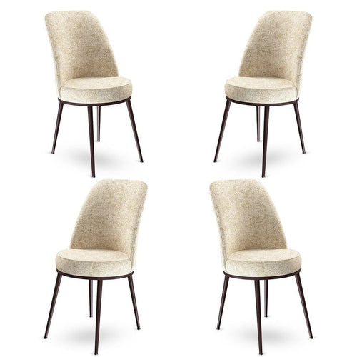 Asir Set 4 scaune tapitate cu stofa si picioare metalice, Dexa Crem / Maro, l45xA42xH89 cm