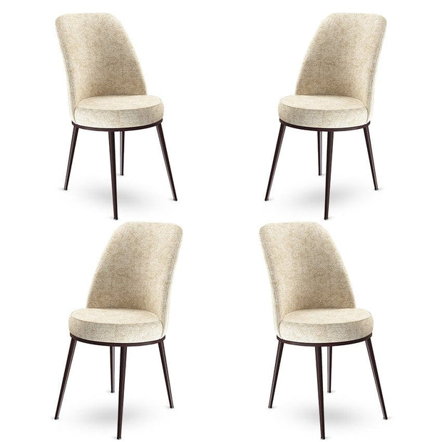 Asir Set 4 scaune tapitate cu stofa si picioare metalice, Dexa Crem / Maro, l45xA42xH89 cm