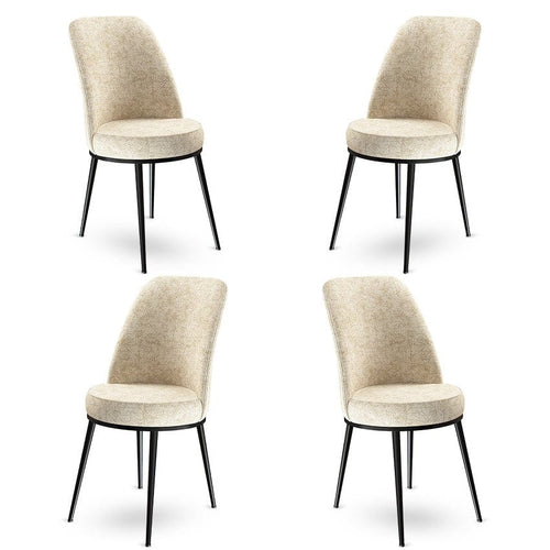 Asir Set 4 scaune tapitate cu stofa si picioare metalice, Dexa Crem / Negru, l45xA42xH89 cm