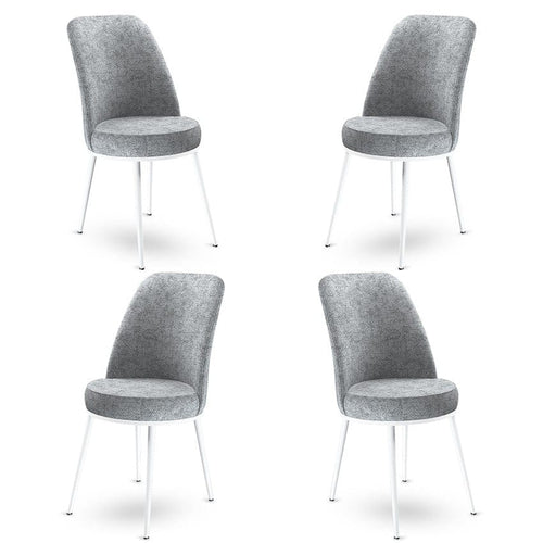 Asir Set 4 scaune tapitate cu stofa si picioare metalice, Dexa Gri / Alb, l45xA42xH89 cm