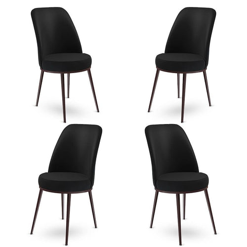 Set 4 scaune tapitate cu stofa si picioare metalice, Dexa Negru / Maro, l45xA42xH89 cm
