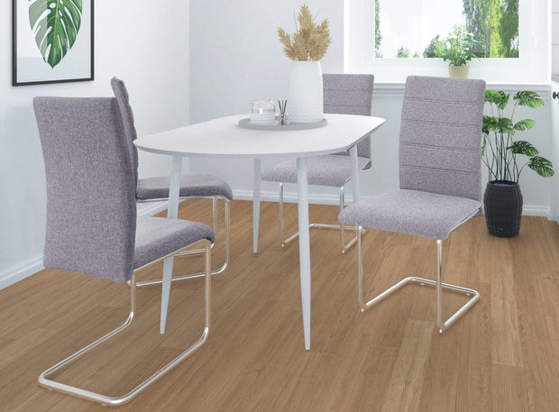 Dorel Home Set 4 scaune tapitate cu stofa si picioare metalice, Doris Gri / Crom, l44xA52xH98 cm