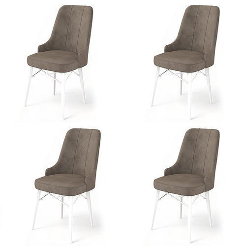 Set 4 scaune tapitate cu stofa si picioare metalice, Pare Cappuccino / Alb, l46xA46xH94 cm