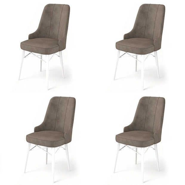 Set 4 scaune tapitate cu stofa si picioare metalice, Pare Cappuccino / Alb, l46xA46xH94 cm