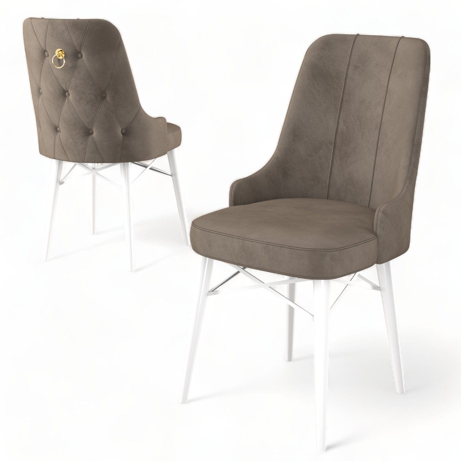 Asir Set 4 scaune tapitate cu stofa si picioare metalice, Pare Cappuccino / Alb, l46xA46xH94 cm