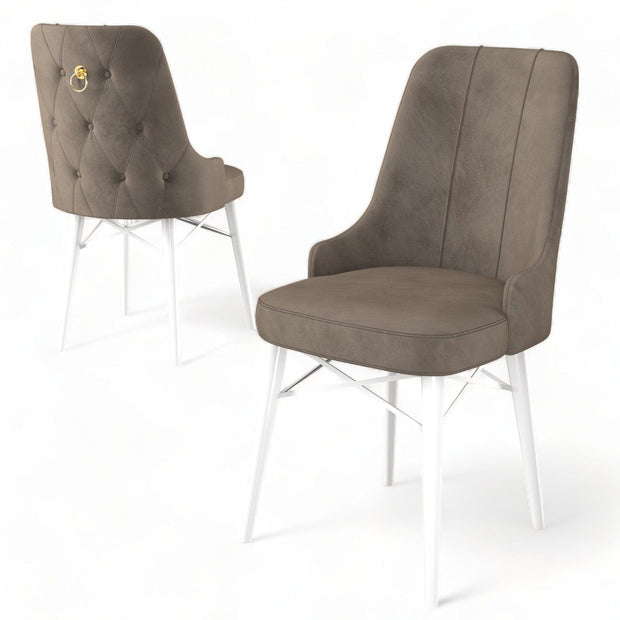 Asir Set 4 scaune tapitate cu stofa si picioare metalice, Pare Cappuccino / Alb, l46xA46xH94 cm