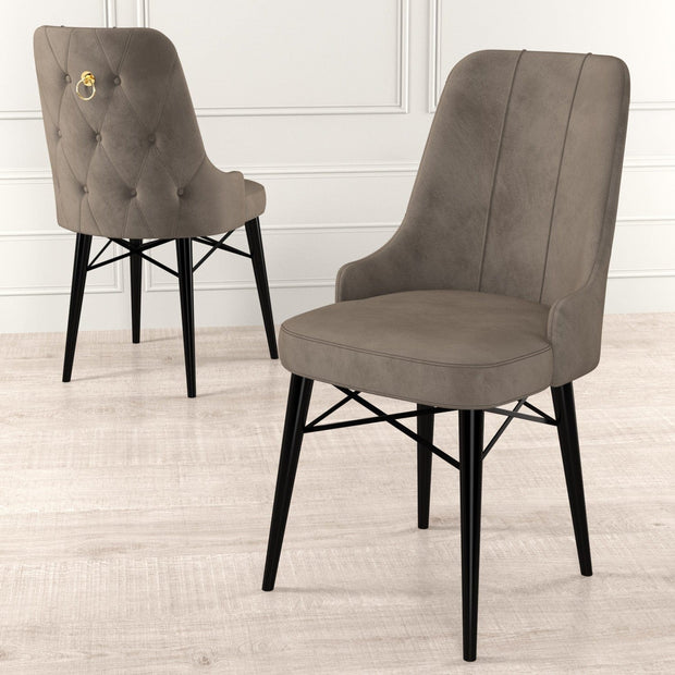 Set 4 scaune tapitate cu stofa si picioare metalice, Pare Cappuccino / Negru, l46xA46xH94 cm (1)