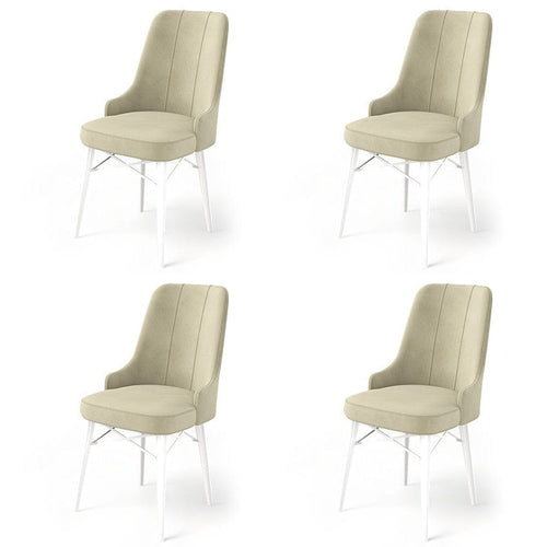 Set 4 scaune tapitate cu stofa si picioare metalice, Pare Crem / Alb, l46xA46xH94 cm