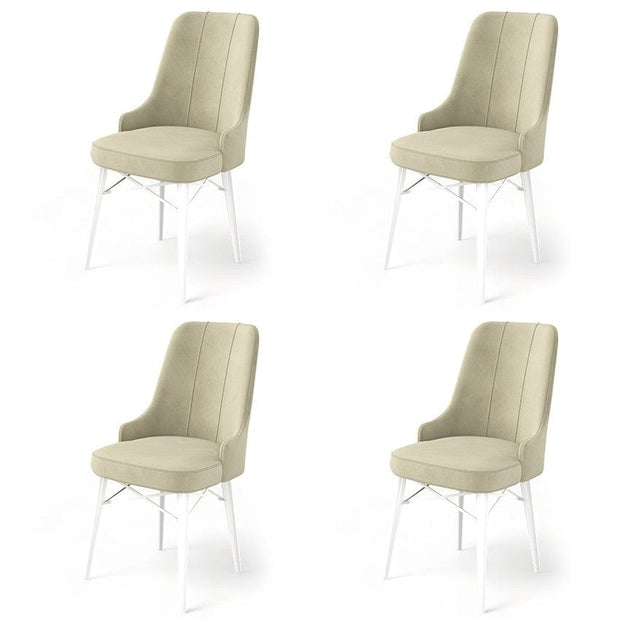 Set 4 scaune tapitate cu stofa si picioare metalice, Pare Crem / Alb, l46xA46xH94 cm