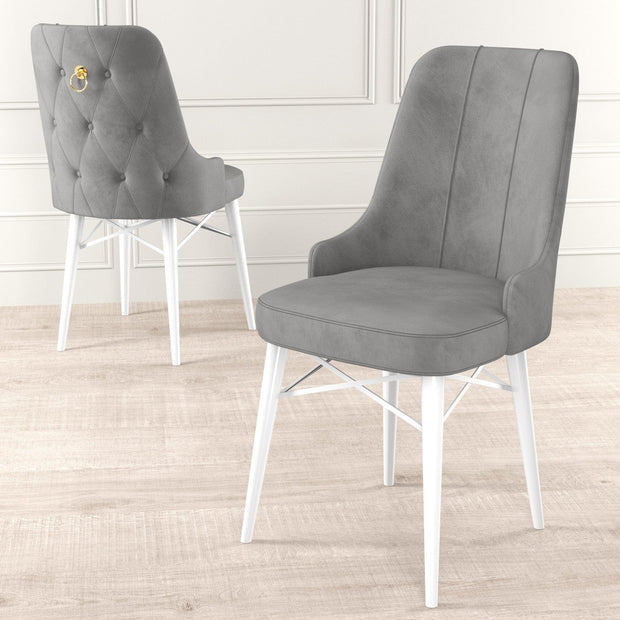 Set 4 scaune tapitate cu stofa si picioare metalice, Pare Gri / Alb, l46xA46xH94 cm (1)
