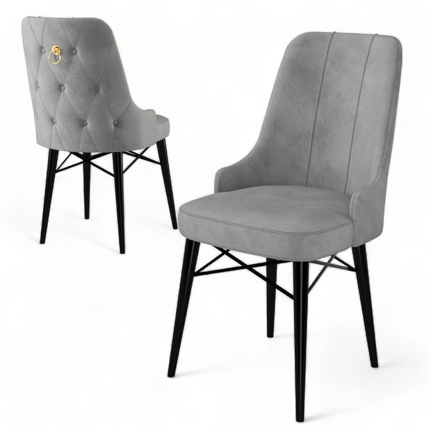 Set 4 scaune tapitate cu stofa si picioare metalice, Pare Gri / Negru, l46xA46xH94 cm (2)