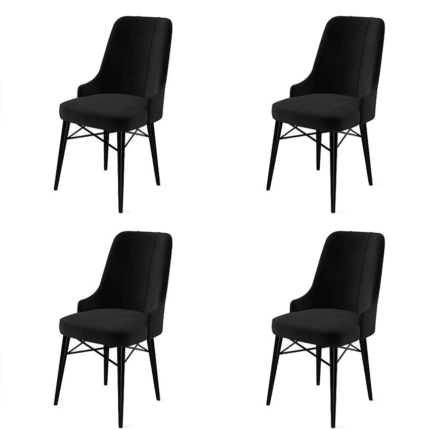 Set 4 scaune tapitate cu stofa si picioare metalice, Pare Negru, l46xA46xH94 cm