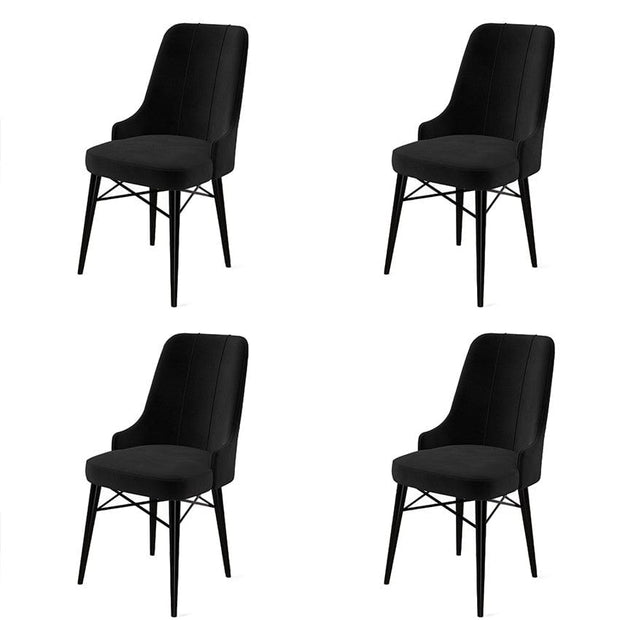 Set 4 scaune tapitate cu stofa si picioare metalice, Pare Negru, l46xA46xH94 cm